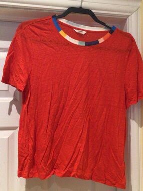 Splendid Linen Short Sleeve Tee in Red with Multicolor Neck Trim